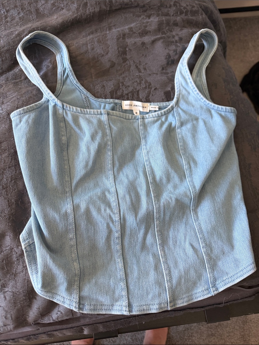 Good American Light Wash Denim Corset Tank